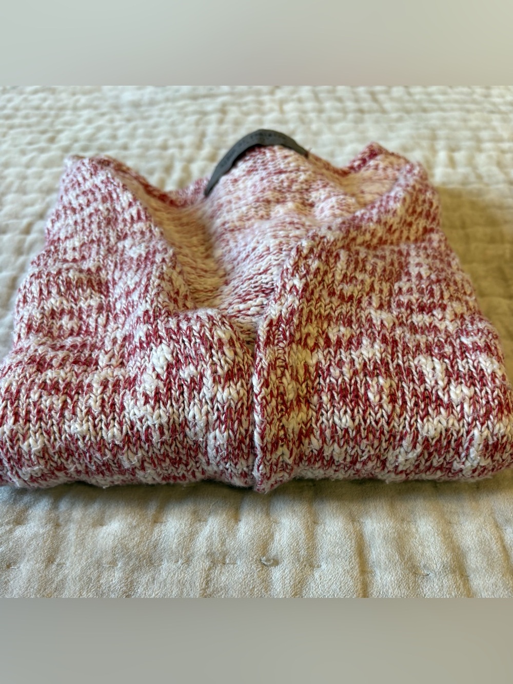 Album di Famiglia Cardigan ML Melange Cotton Blend Rosso White Boxy Open Sweater - Picture 13 of 14